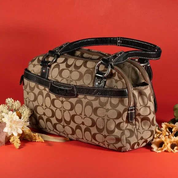 Coach Penelope B1070-F146 Light Brown Signature Jacquard 3 Sections Shoulder Bag - Picture 3 of 11